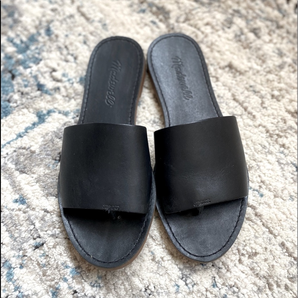 Madewell The Boardwalk Black Leather Sandal EUC